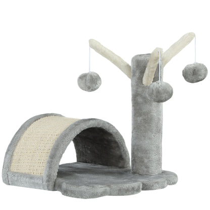 PawHut Kratzbaum 40 cm Kleiner Katzenturm mit Höhle, 2 Spielball, Kratzmatte, Katzenkratzbaum, Kletterbaum, für kleine & große Katzen, Hellgrau