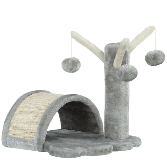 PawHut Kratzbaum 40 cm Kleiner Katzenturm mit Höhle, 2 Spielball, Kratzmatte, Katzenkratzbaum, Kletterbaum, für kleine & große Katzen, Hellgrau