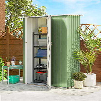 Outsunny Metall Gerätehaus 1,07 m² mit Schrägdach, 142 x 84 x 189 cm Geräteschuppen mit abschließbar Tür, Garten Schuppen, Gartenhaus Grün