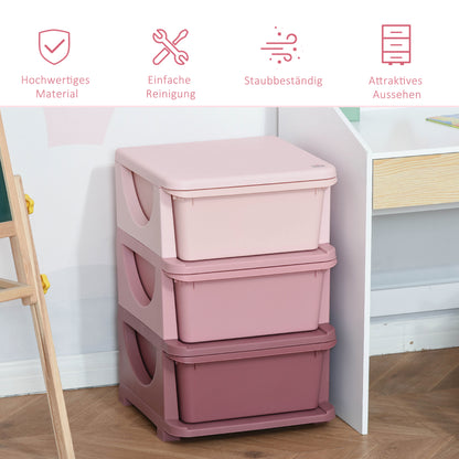 HOMCOM Aufbewahrungsboxen für Kinder، 3 Schubladen، abgerundete Kanten، erhöhtes Design، 37x37x56,5 سم، روزا