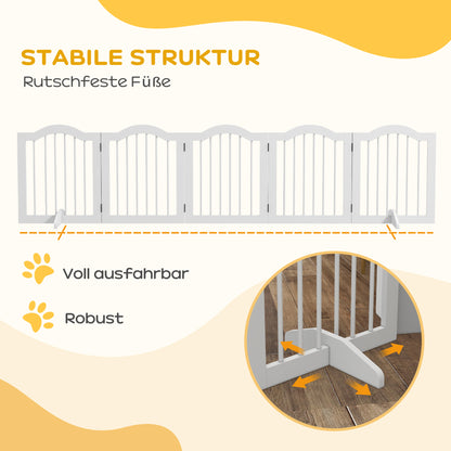 PawHut Hunde-Absperrgitter، 5 Paneele، klappbar، flexibel، Massivholz/MDF، 254,5x29,5x61 سم، Weiß