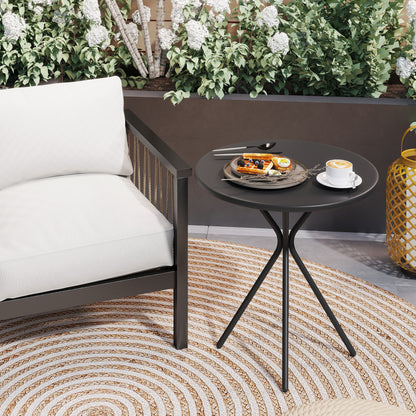 Outsunny Gartentisch Ø60 x 70 cm, Wetterfest Balkontisch aus Stahl, Runder Esstisch mit Fußpolster Schwarz