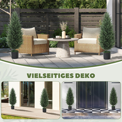 HOMCOM 2er-Set Künstliche Zypressen, Kunstbäume mit 831 Blättern, mit Zementtopf, UV-beständig, Kunstpflanze, 90 cm, Grün