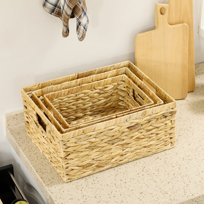HOMCOM 3er-Set Aufbewahrungskörbe mit Griffen und Metallgestell, für Regale, Schlafzimmer Wohnzimmer, Badezimmer, Naturton