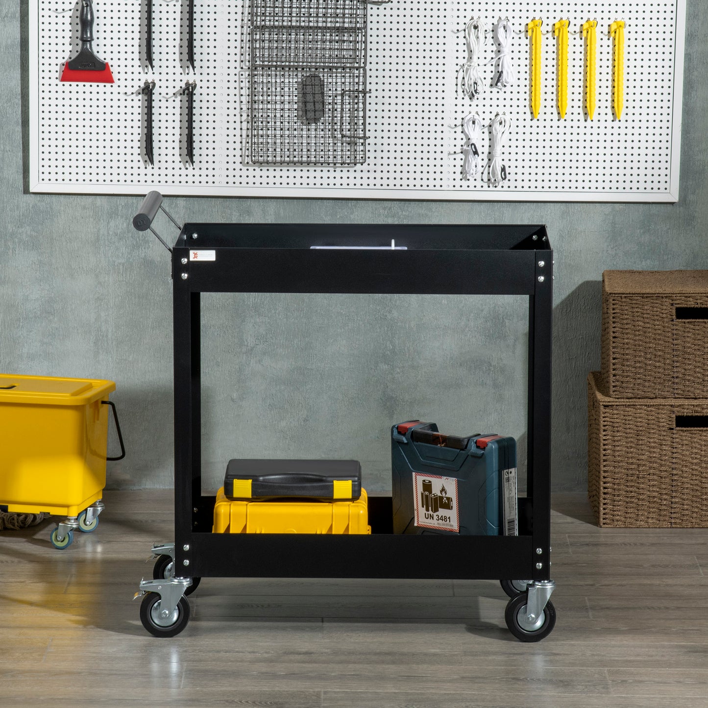 DURHAND Werkstattwagen, 2 Etagen, Schubkarre, 4 Rollen, Stahl, bis 150 kg, 84,5 x 38 x 84 cm, Schwarz
