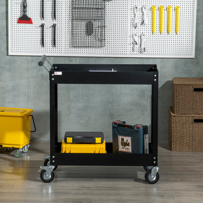DURHAND Werkstattwagen, 2 Etagen, Schubkarre, 4 Rollen, Stahl, bis 150 kg, 84,5 x 38 x 84 cm, Schwarz