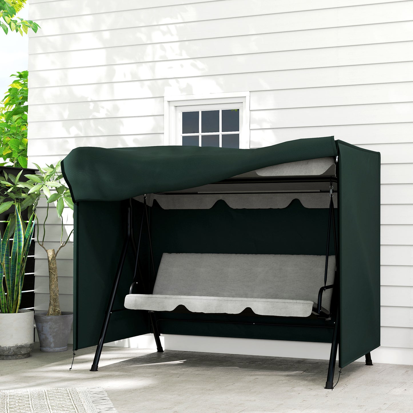 Outsunny Hollywoodschaukel Abdeckung 3 Sitzer, Wasserabweisend Winterfest Schutzhülle für Gartenschaukel, UV-Beständig Abdeckplane, Abdeckhaube, Reißfest 600D Oxford Gewebe, 205x124x164cm Dunkelgrün