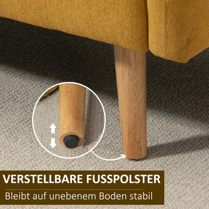 HOMCOM Sofa 2 Sitzer Couch mit 2 Wurfkissen, Kleine Loveseat mit Samtopik Modern Polstersofa für Wohnzimmer, Schlafzimmer, kleinen Raum, Gelb 130 x 70 x 80 cm