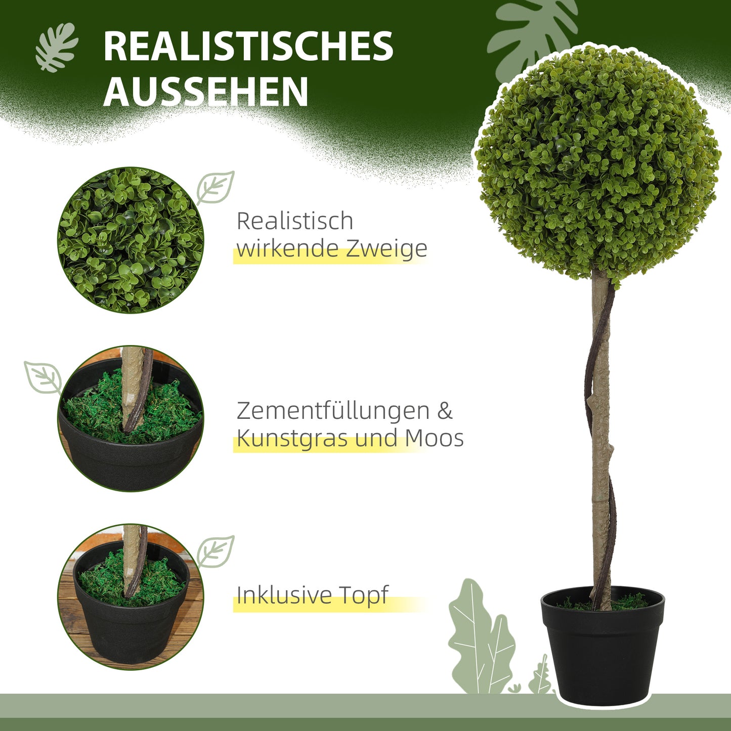 HOMCOM Künstlicher Eukalyptusbaum, 2er-Set, inklusive Topf, pflegeleicht, 90 cm
