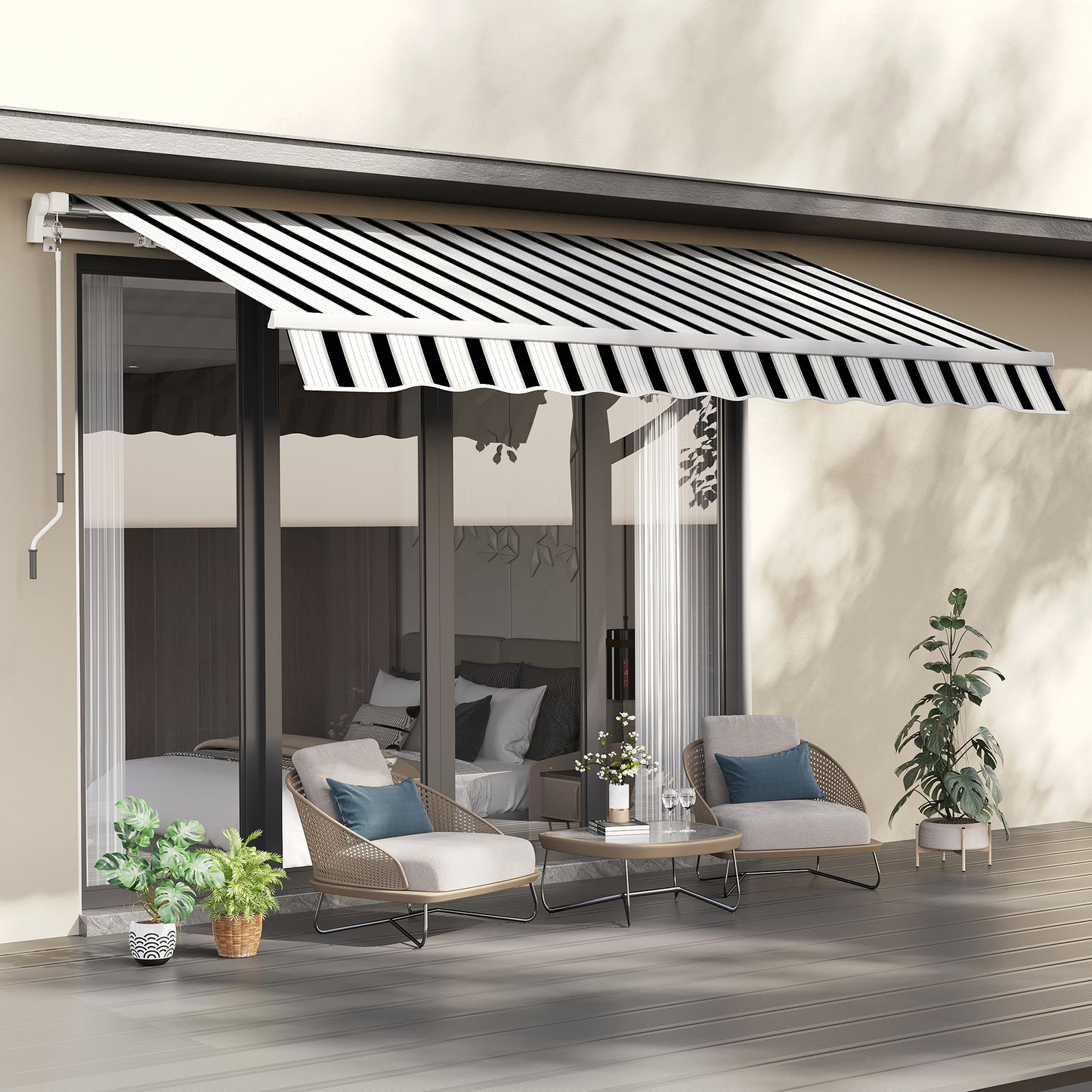 Outsunny Markise، Sonnenschutz، einfahrbar، mit Handkurbel، Metallrahmen، بوليستر، أزرق + فايس، 3,95 × 2,45 × 3,50 م