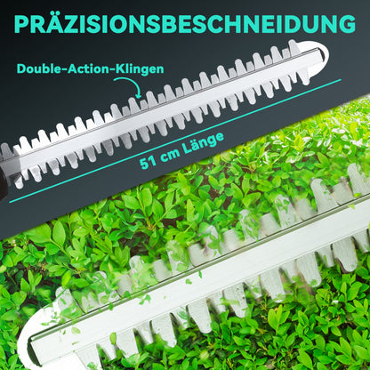 Outsunny Elektro Heckenschere Akku Elektrischer Heckenschneider mit 51cm Schnittlänge Motor, Akku Blau