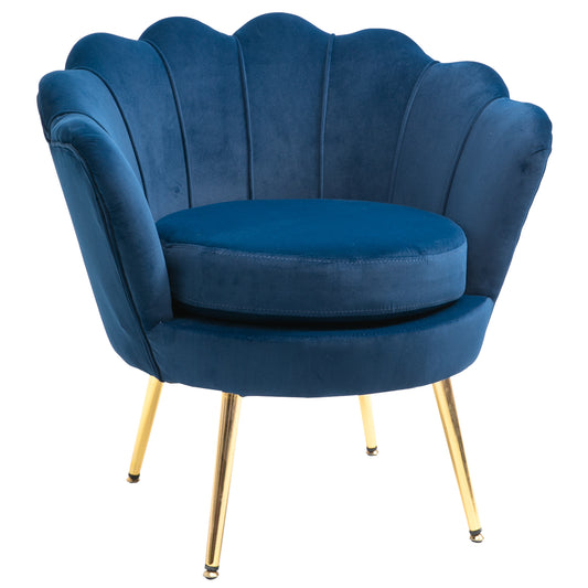 HOMCOM Lounge-Sessel, Vintage-Sessel in Samtoptik, Metallgestell, 76 x 67 x 74 cm, Blau