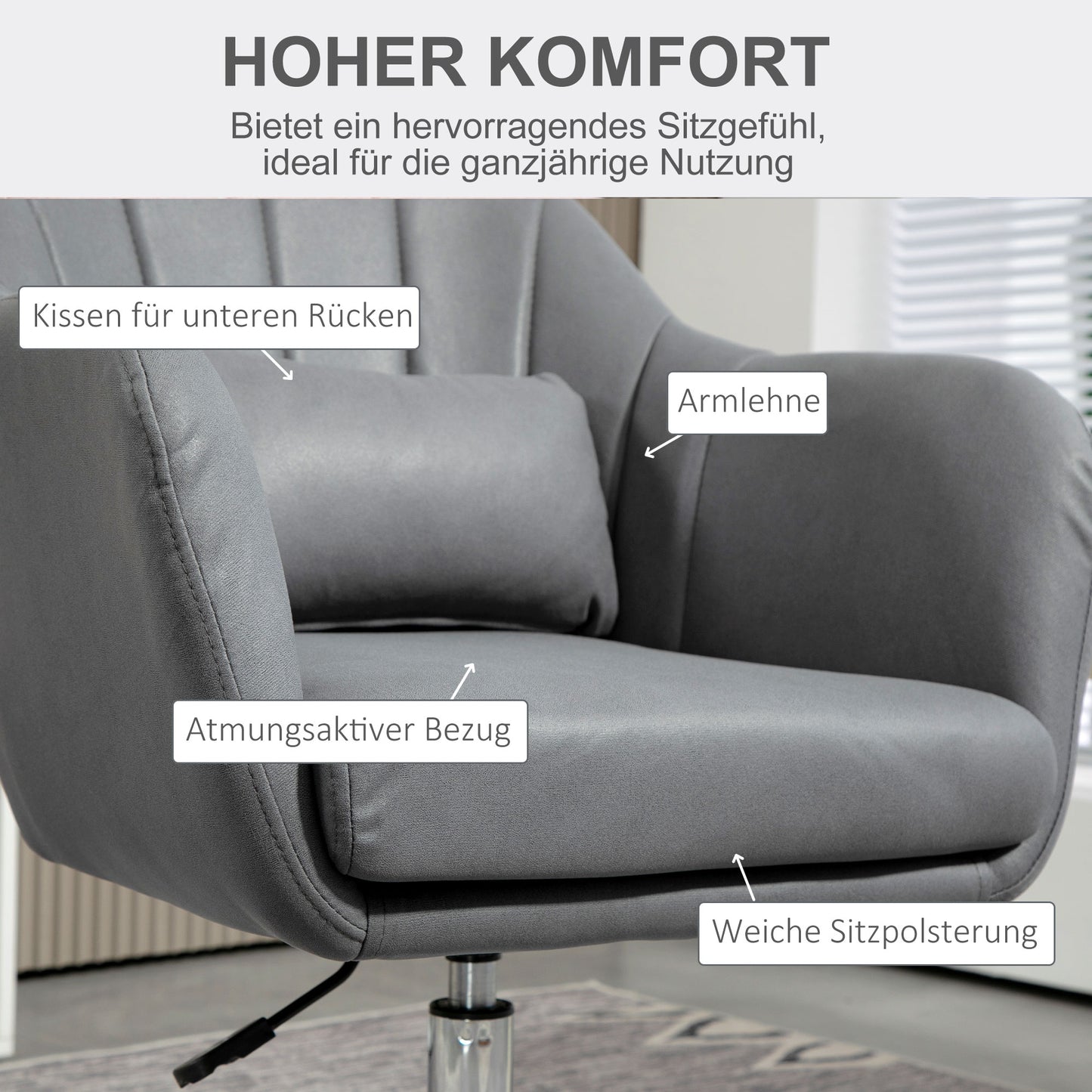 HOMCOM Drehstuhl, höhenverstellbarer Bürostuhl، بوليستر، معدني، 60 × 60 × 79-91 سم، Dunkelgrau