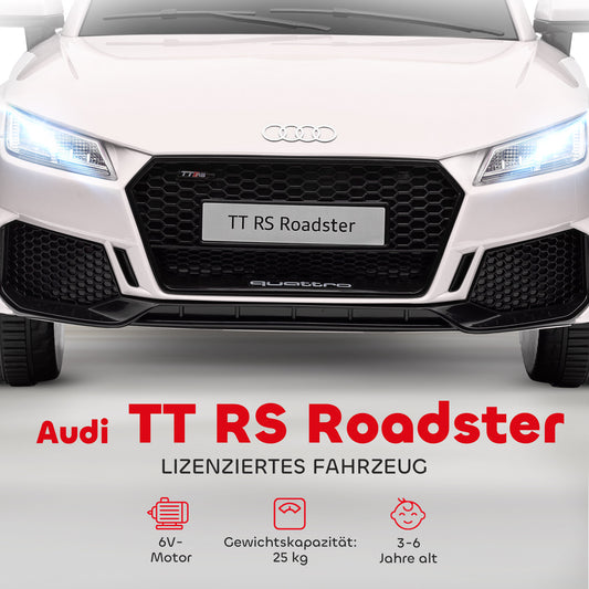 HOMCOM Kinder-Elektroauto, Audi TT RS Roadster, 3 km/h, Fernbedienung, LED, USB, Weiß