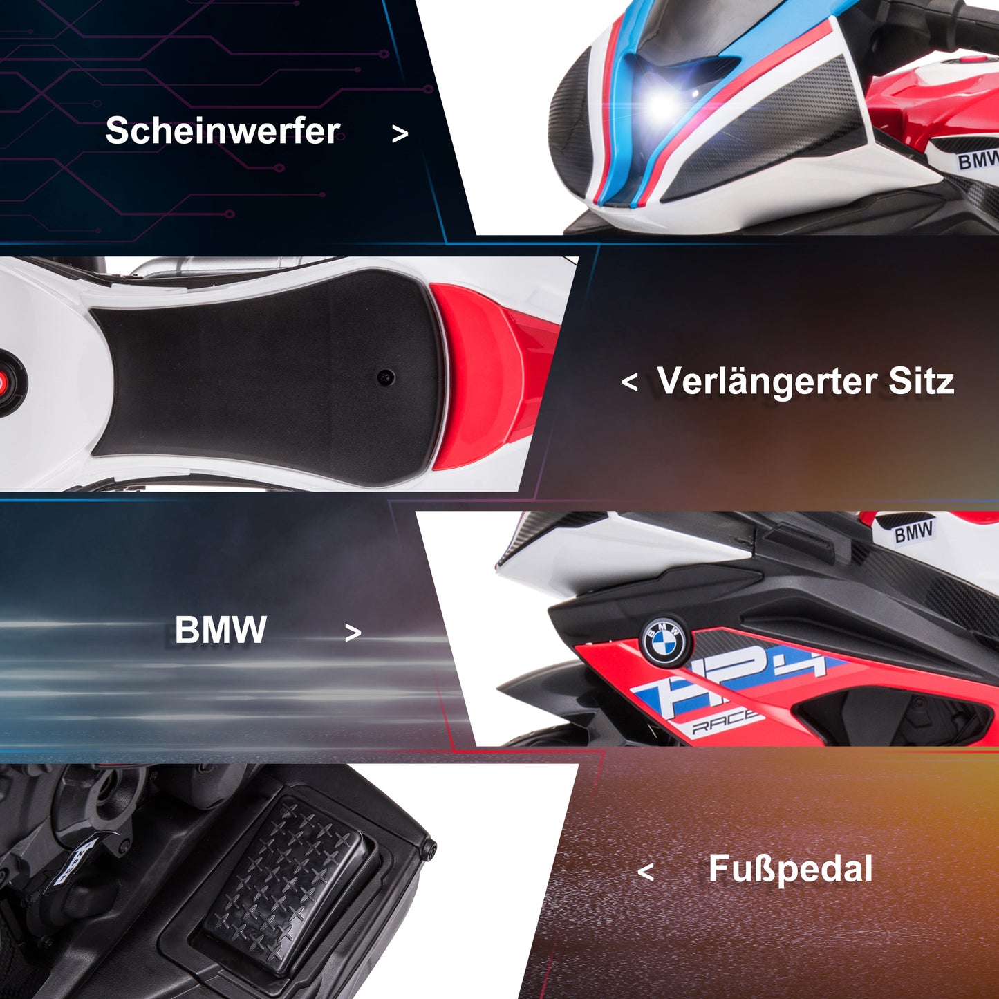 HOMCOM Kindermotorrad, Elektromotorrad, Scheinwerfer, 3 Musikmodi, für Kinder 1,5-5 Jahre, Rot, 82,5 x 42 x 54cm