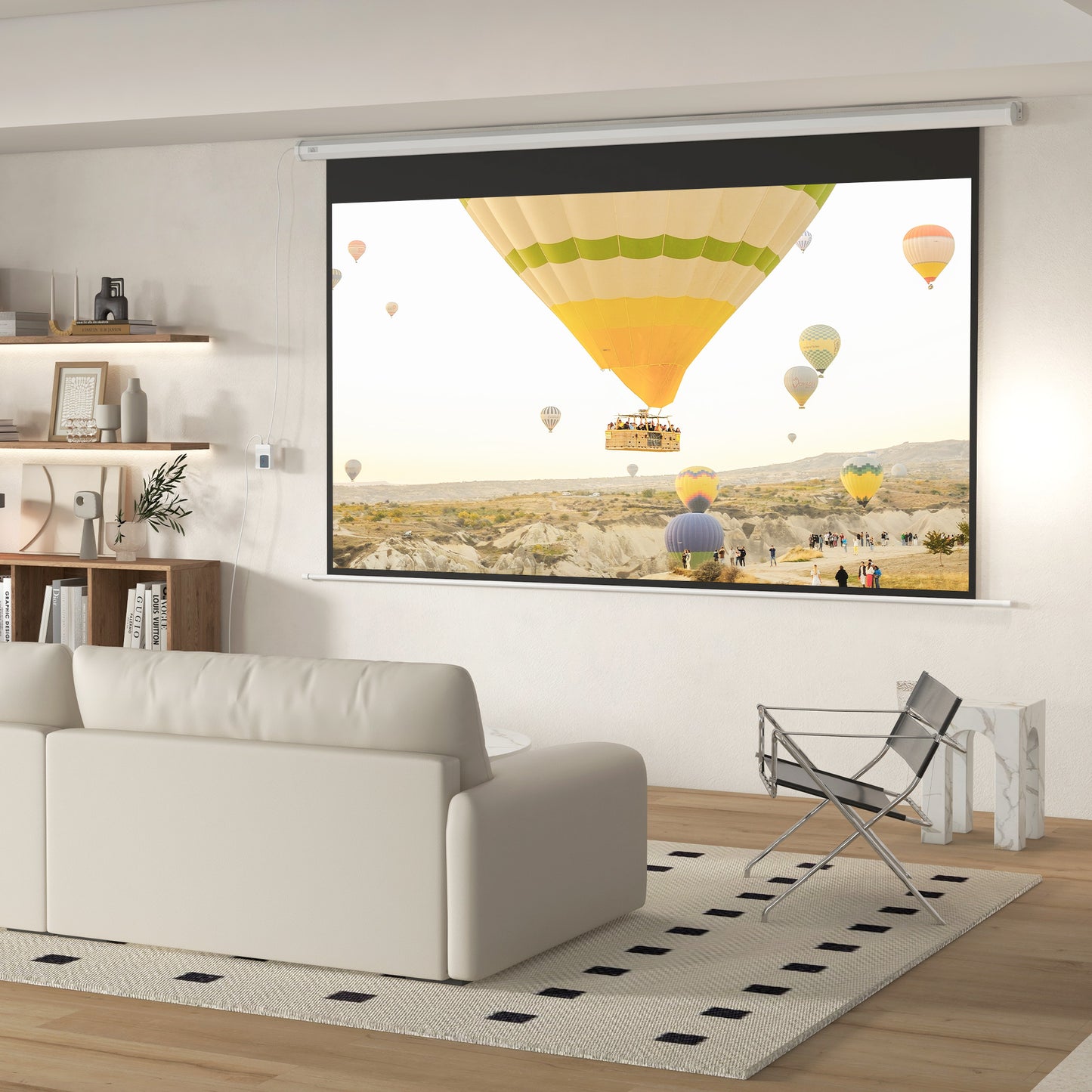 HOMCOM Beamer-Leinwand, 16:9 Format, Fernbedienung, 266 x 149 cm (120 Zoll), Weiß