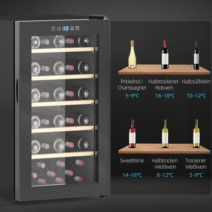 HOMCOM Weinkühlschrank für 41 Weinflaschen, 91 Liter Kapazität, Getränkekühlschrank mit LED-Anzeige, Touchscreen, Schwarz