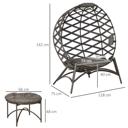 Outsunny Gartenstuhl-Set, 2-tlg., Hocker/Beistelltisch, gr. Sitzkissen, Stahlrahmen, Farbe: Sand, 118 x 75 x 142 cm