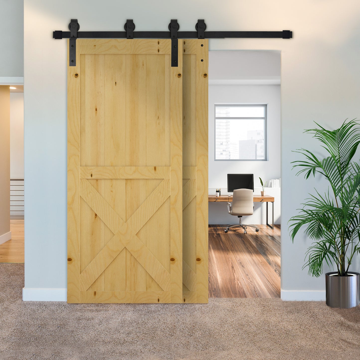 HOMCOM 200 cm Schiebetür Komplettset Schiebetürbeschlag, Schiebetür Laufschiene, Schiebetürsystem für Holzschiebetür