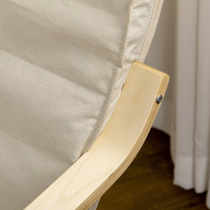 HOMCOM Liegestuhl mit Auflage, 5-stufige Fußstütze, Birkenholz, bis 120 kg, 66,5 x 94 x 100 cm, Cremeweiß