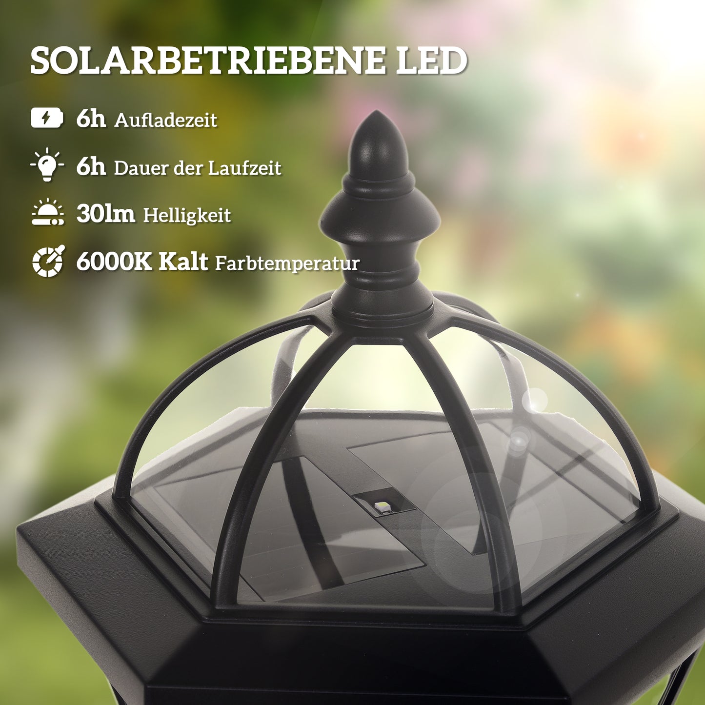 Outsunny Solar Gartenlaterne 2er Set, Wetterfeste Wegleuchte 129 cm hoch, mit LED, 6 Std. Beleuchtung, IP44, Solarlampe für Außen, Schwarz