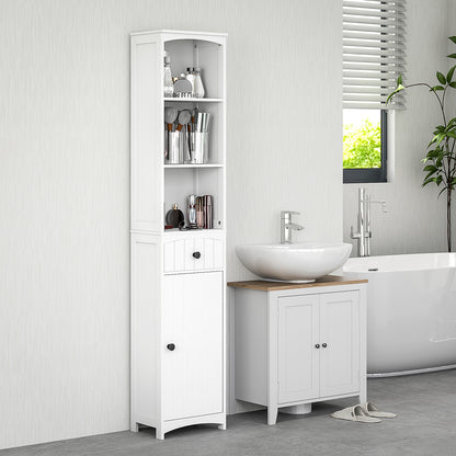 HOMCOM Badezimmerschrank mit 3 Regalen, 1 Schublade, robust, MDF, Weiß