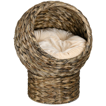 PawHut Rattan Katzenkorb Katzenhöhle Katzenhütte Katzenbett mit Kissen Haustierbett Wasserhyazinthe Kaffee 40 x 37 x 51 سم