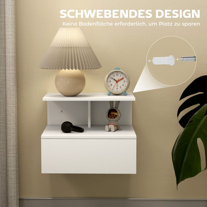 HOMCOM Nachttisch hängend Beistelltisch mit Schublade, offenes Fach Weiß, 39,8 x 35 x 31,6 cm