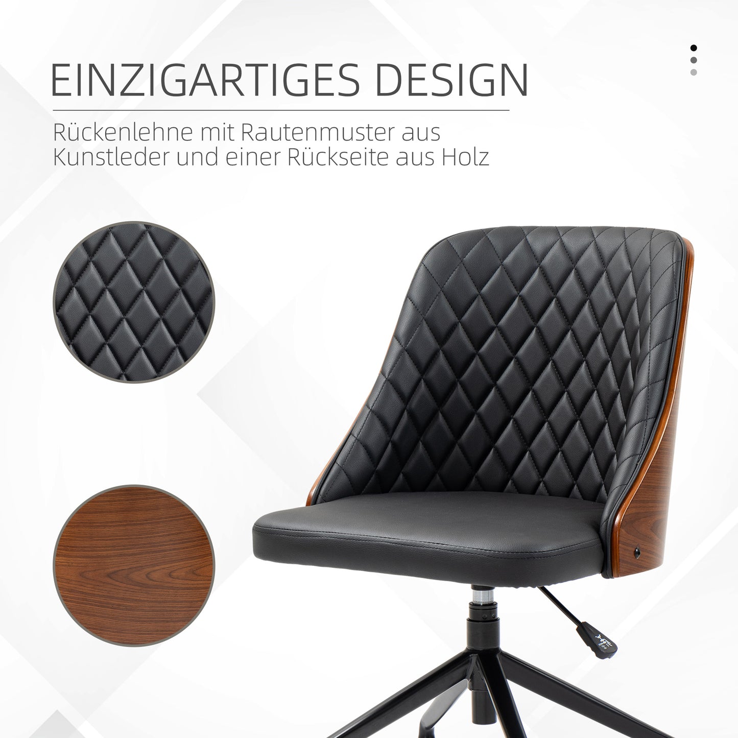 Vinsetto Bürostuhl Schreibtischstuhl Drehstuhl Home-Office-Stuhl höhenverstellbarer ergonomisch 360°-Drehräder Schaumstoff PU Schwarz 48,5 x 54,5 x 81-87 cm