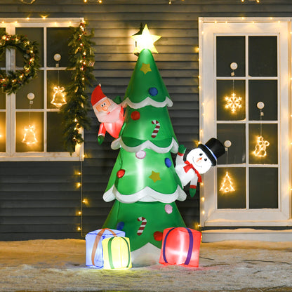 HOMCOM Aufblasbarer Weihnachtsbaum mit Weihnachtsmann Schneemann und Geschenkbox 210 cm Weihnachtsbeleuchtung LED Selbstaufblasend Polyester Grün 144 x 125 x 210 cm