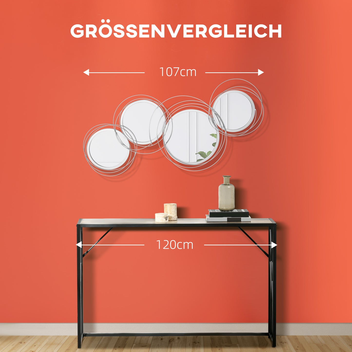 HOMCOM Spiegel-Set für Wanddekoration، Wandschmuck mit 4 Spiegeln، Wandspiegel، Flurspiegel، 107 × 4 × 56 سم