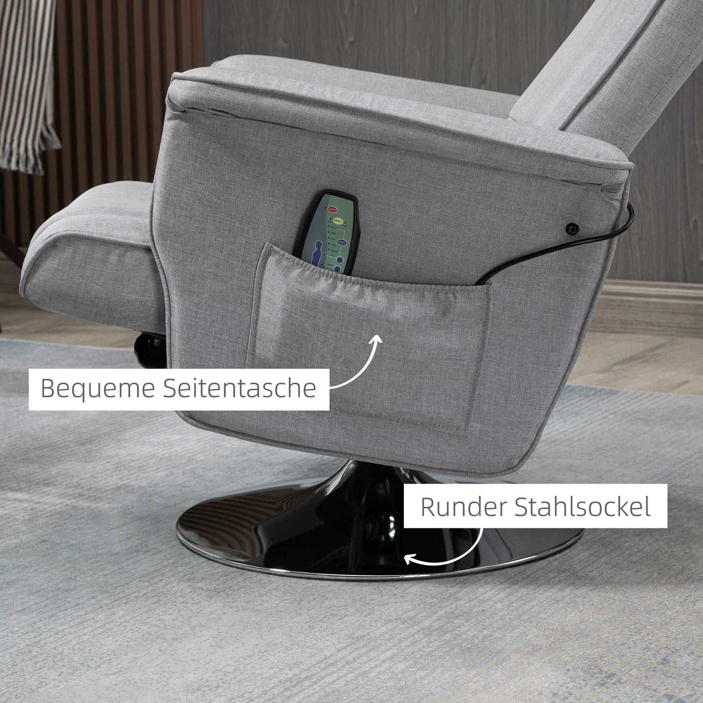 HOMCOM Massagesessel mit Hocker، neigbare Lehne، 78 × 95 × 88 سم، Hellgrau