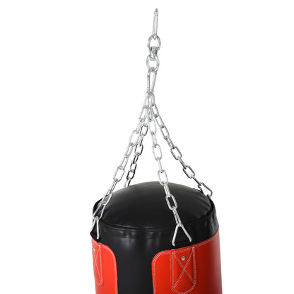 HOMCOM Boxsack-Set Box-Set mit Boxhandschuhen Gefüllt Set für Erwachsene Jugendlichen Hanging Boxing Heavy Bag 16 KG Ø30 x 120 cm Schwarz+Rot