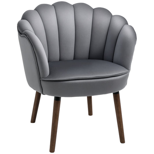 HOMCOM Sessel Wohnzimmer Loungesessel in Muschelform Relaxsessel mit Holzbeine, Polstersessel Lesesessel mit Samtoptik, Polsterstuhl für Schlafzimmer Dunkelgrau