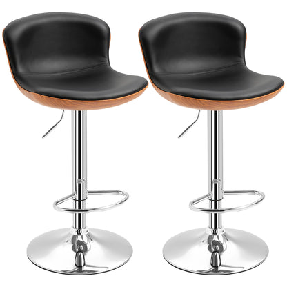 HOMCOM 2er-Set Barhocker mit Fußstütze, Barstuhl mit Rückenlehne, Bistrohocker, Esszimmerstuhl höhenverstellbar drehbar, Kunstleder, Schwarz, 46 x 53,5 x 85-106 cm