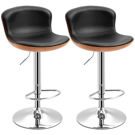 HOMCOM 2er-Set Barhocker mit Fußstütze, Barstuhl mit Rückenlehne, Bistrohocker, Esszimmerstuhl höhenverstellbar drehbar, Kunstleder, Schwarz, 46 x 53,5 x 85-106 cm