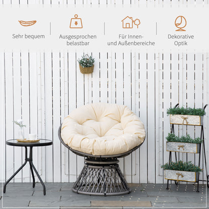 Outsunny Papasansessel, Korbsessel, Sitzkissen, Kunstrattan, drehbar, Metallrahmen, 87 x 97 x 90 cm, Beige