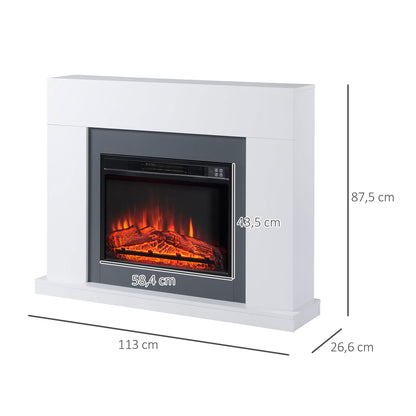 HOMCOM LED Elektrokamin Standkamin Kaminofen mit Flammeneffekt 1800/2000W Innenraumheizung mit Holzrahmen Dekokamin MDF Weiß 113 x 26,6 x 87,5 cm