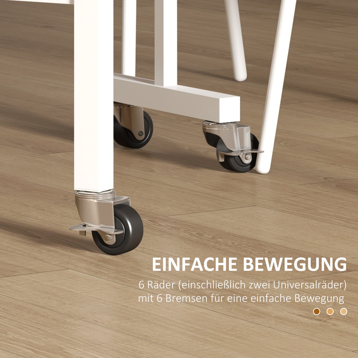 HOMCOM Klapptisch auf Rollen, Laptop-Tisch, Esstisch, inkl. Feststellbremse, Natur + Weiß