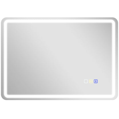 HOMCOM Badezimmerspiegel mit LED-Beleuchtung, Anti-Beschlags-Pad, 3 verstellbare Farben, Silberfarben