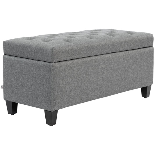 HOMCOM Sitzbank, Polsterbank mit Stauraum, leinenartiges Polyester, Kautschukholz, 100 x 40 x 44 cm, Hellgrau