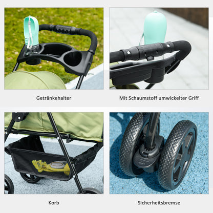 PawHut Hundewagen Hundebuggy, klappbar, 2 Sicherheitsleinen, 2 Becherhalter, 67 x 45 x 96 cm, Khaki
