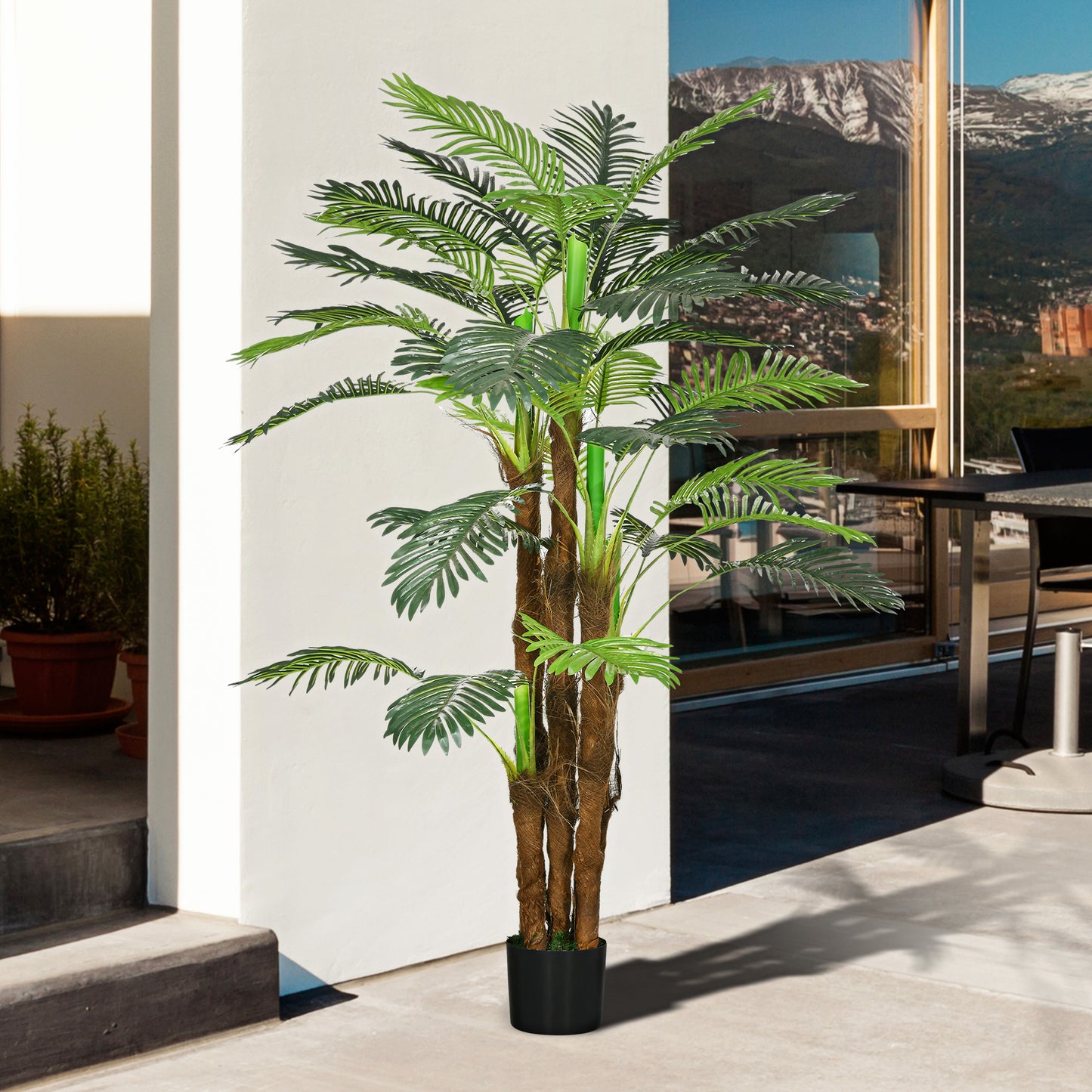 HOMCOM Künstliche Palme, 1,6 m, realistische Zweige, Dekorationspflanze, Kunststoff, mit Topf, Braun+Grün