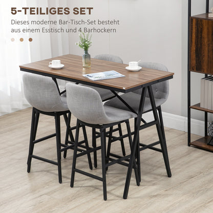 HOMCOM Bartisch mit Barhockern im Industrie-Design, Knopfheftung, 120 cm x 60 cm x 91 cm, Hellgrau