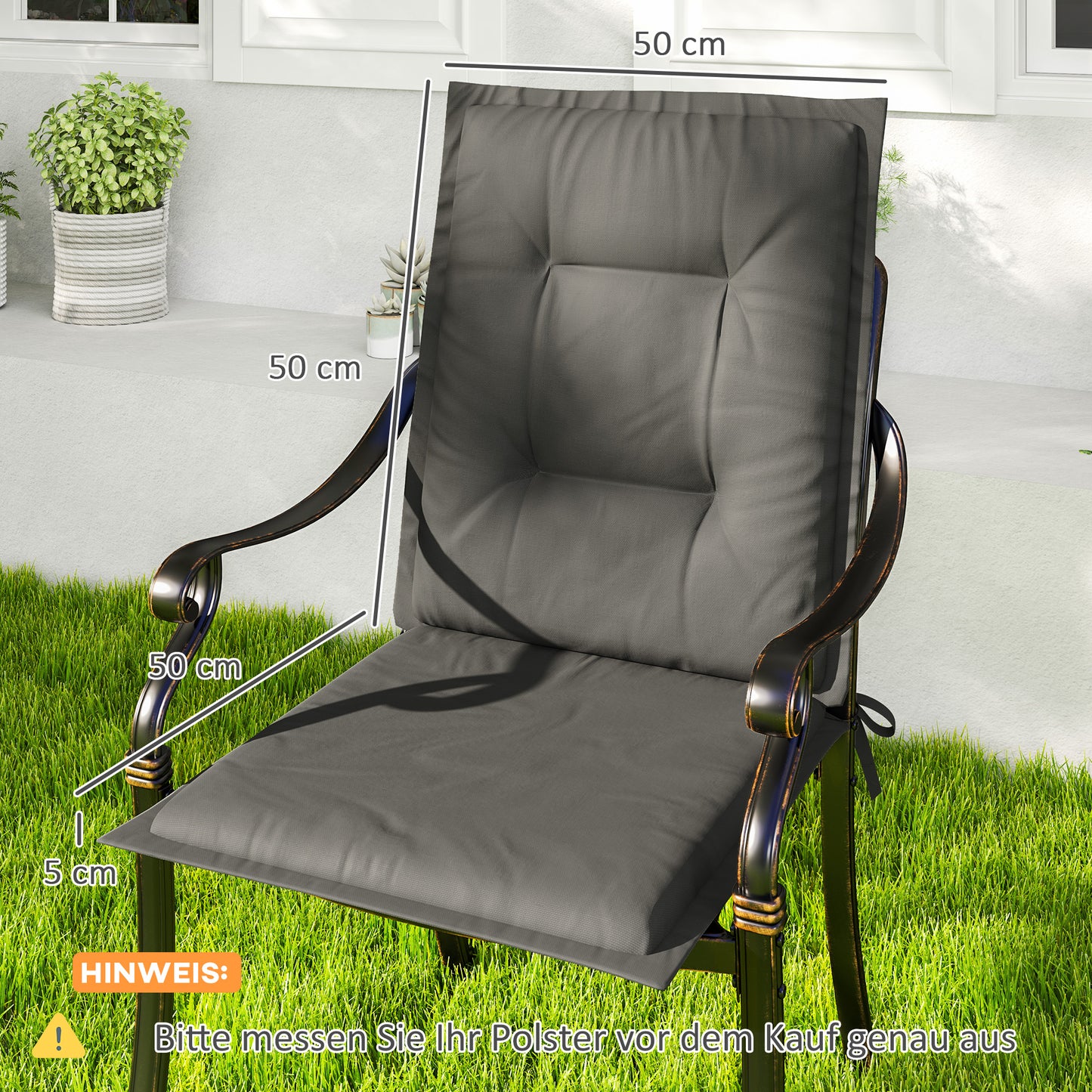 Outsunny 4er Set Sitzkissen 108 x 50 x 5 cm Stuhlkissen mit Bändern, Outdoor Indoor Sitzauflage Hellgrau