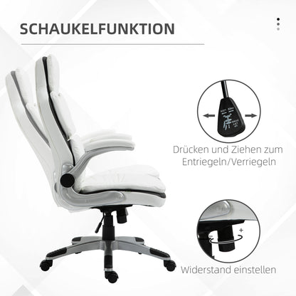 Vinsetto Ergonomischer Bürostuhl med klappbara Armlehnen, Höhenverstellbarer Schreibtischstuhl med Wippfunktion, dick gepolsterter Stuhl med verstellbar gepolsterte Armlehne 69 x 67 x 113-121 cm