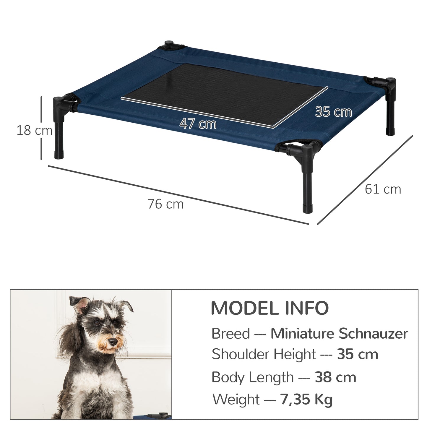 PawHut Hundebett Hundeliege Outdoor Katzenbett Haustierbett Schlafplatz Stahl 600D Oxford-Gewebe Blau 76 x 61 x 18 cm