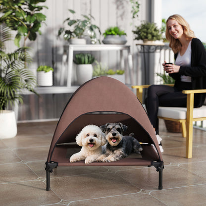 PawHut Hundeliege Outdoor mit Dach, Erhöhtes Hundebett für Mittelgroße Hunde, 76 x 61 x 71cm, Kaffee