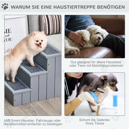 PawHut Hundetreppe 3 Stufen 38 cm Hoch Haustiertreppe für kleine bis mittelgroße Hunde Katzentreppe Hunderampe Einstiegshilf für Bett، أريكة، أريكة ورسم تلقائي