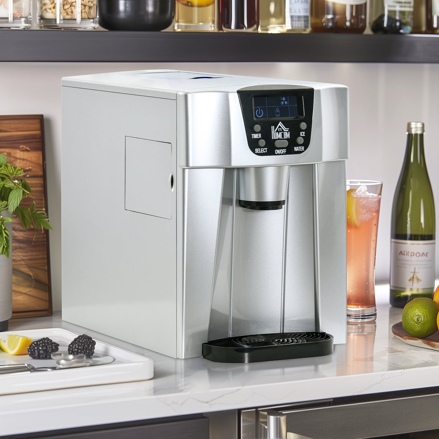 HOMCOM Eiswürfelmaschine Eiswürfelbereiter Ice-Maker, Timer-Funktion, 1,2 L Wassertank, Silber